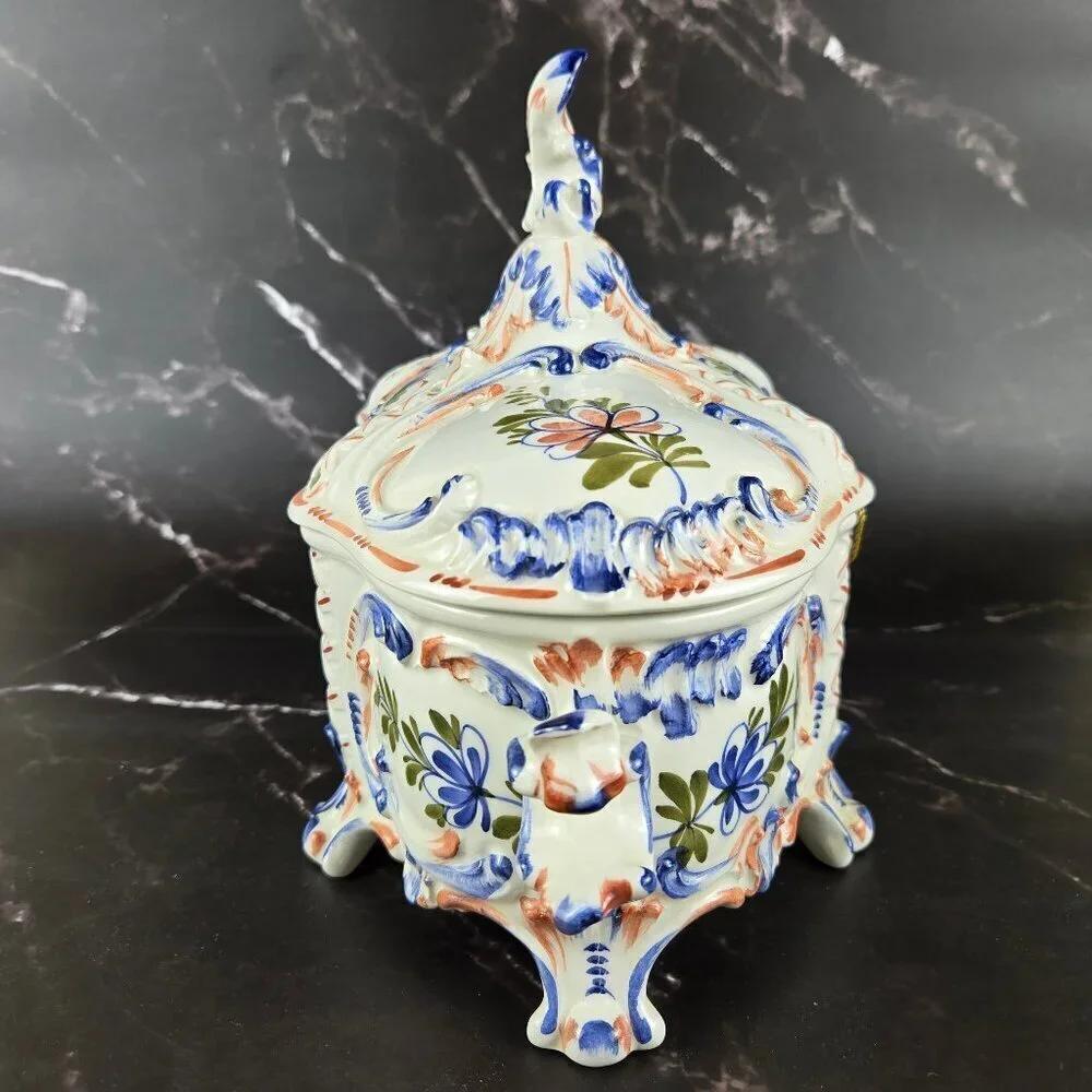 Hand Painted Ceramic Ceramiche Leonardo Italian Lidded Compote Bowl Floral NWT - Picture 6 of 16